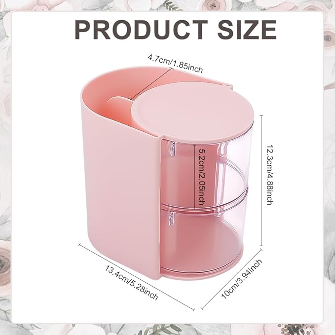 2-Layers Plastic Makeup Puff Storage Box Rotating Cosmetic Storage Organizer Clear Hair Accessories Organizer Hair Brushes Holder Jewelry Box for Necklace Earring Desktop Case Pink