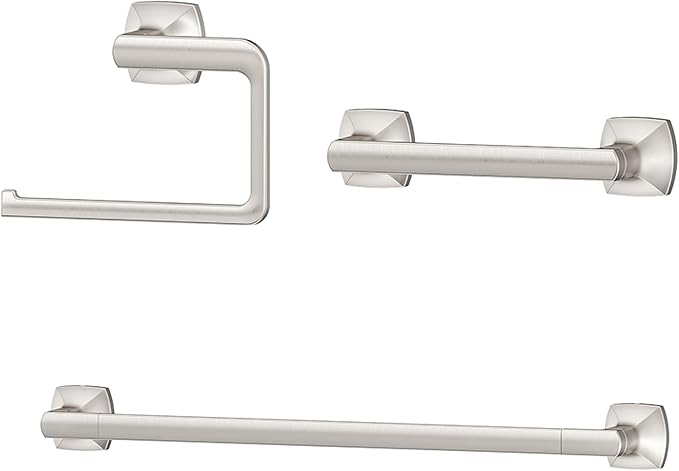 Pfister Vaneri 3-Piece Bathroom Hardware Set with Towel Bar, Towel Ring, and Toilet Paper Holder, Wall-Mounted, Spot Defense Brushed Nickel Finish, BTBVRI3GS
