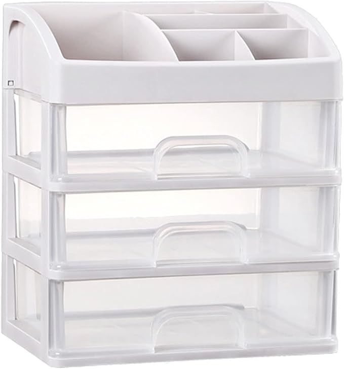 Makeup Organizer for Vanity, Skincare Organizers with 3 Drawers, Cosmetics Organizer for Skin Care, Eyeshadow, Brushes, Lipstick, Powders, Nail Polish.Great for Dresser, Bedroom, Bathroom (White)