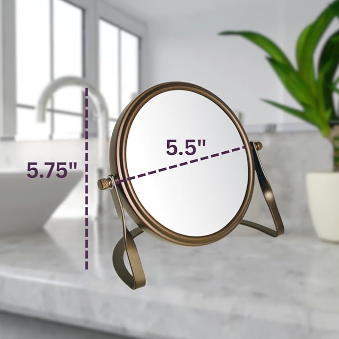 Small 5X Magnifying Mirror - 5.5" Makeup Mirror in Bronze Finish - Model MC113BZP