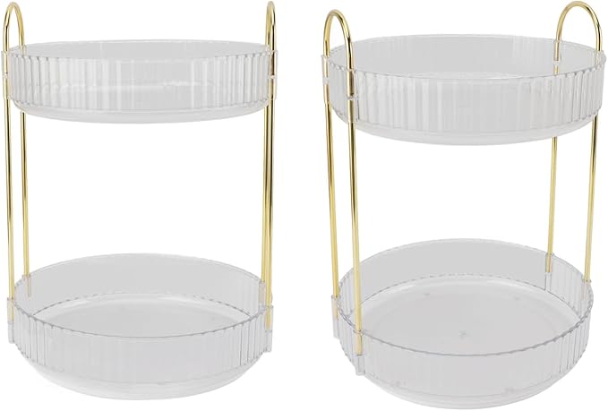 Makeup Organizer,2 Tier Makeup Rack - 360° Rotating Space Saving Cosmetic Countertop for Bedroom, Bathroom, and Kitchen - for Skincare and Beauty Products! (White)