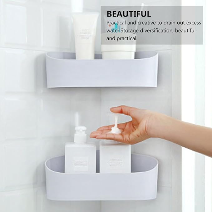 Garneck Wall-Mount Storage Rack Bathroom Shelf Organizer Kitchen Storage Shelf Plastic Draining Rack 2Pcs Set for Bathroom
