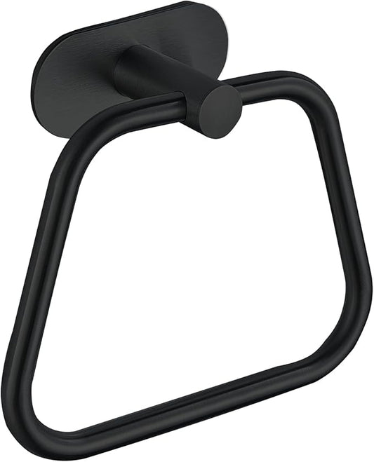 Self-Adhesive Towel Ring, Bathroom Hardware Accessories, 304 Stainless Steel Hand Towel Holder for Bathroom and Kitchen, Ladder Towel Hook, No Drill Installation Wall Mount (Black)