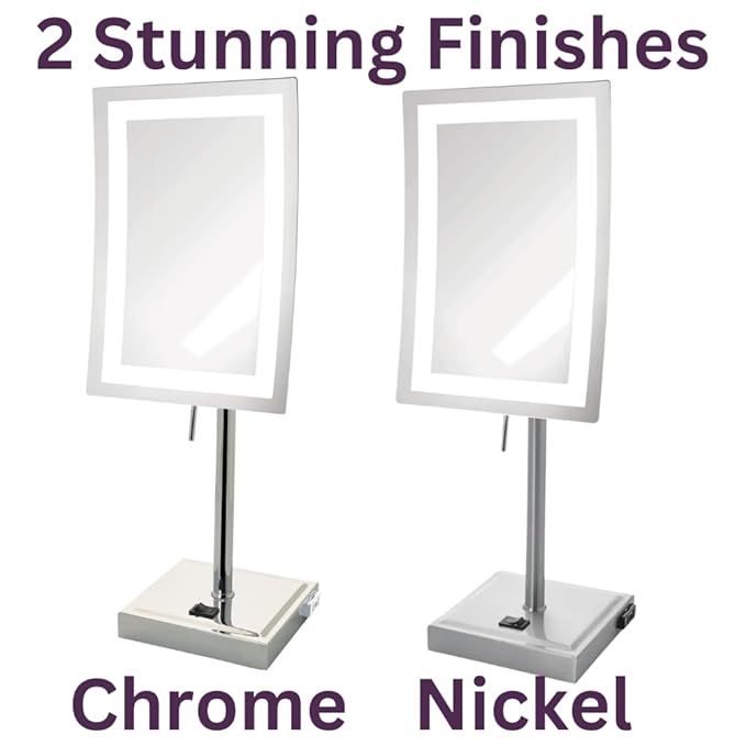 JERDON Lighted Tabletop Magnifying Mirror - LED Makeup Mirror with 5X Magnification in Chrome Finish - Model JRT910CL