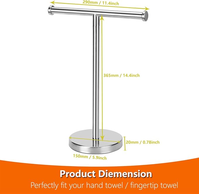 Kalitro Towel Rack Hand Towel Stand, Bathroom Hand Towel Holder Stand with Heavy Base, SUS304 Stainless Steel Brushed Nickel