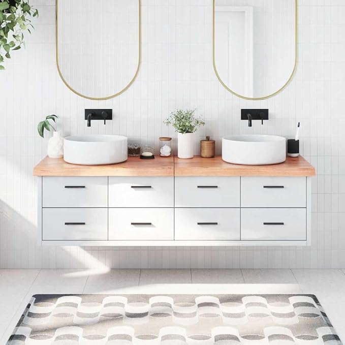 Light Brown Solid Oak Wood Bathroom Countertop 70.9"x23.6"x(0.8"-2.4") Treated Vanity Top with Live Edge Handmade for Shelf Desk Table