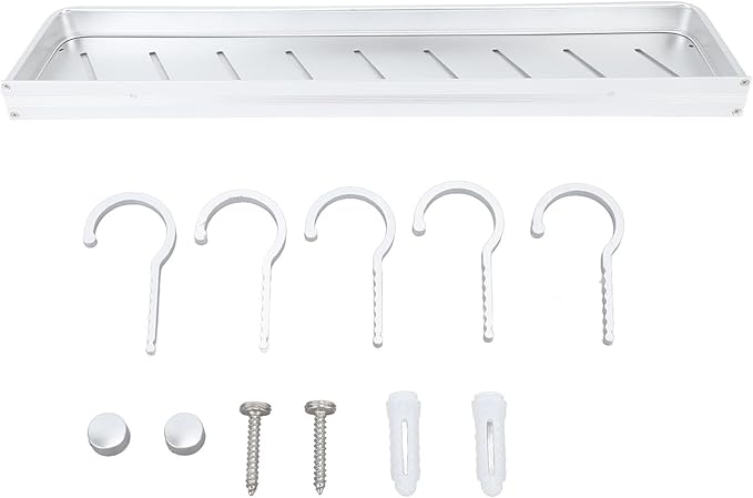 Tbest Wall Mounted Bathroom Storage Rack, Space Aluminum Shelf for Bathroom with Hooks, Drill Mounted Toilet Storage Shelf (60cm)