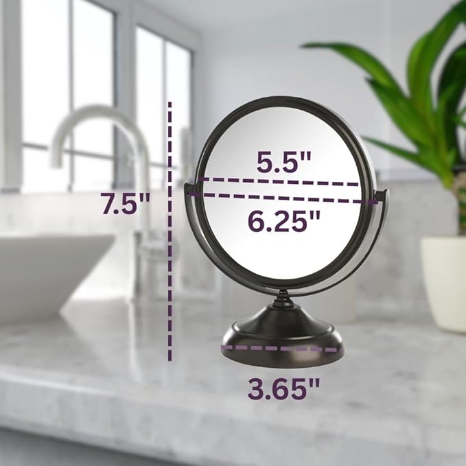 Small Tabletop Magnifying Mirror - 5.5” Diameter Mirror with 5X-1X Magnification - Bronze Finish - Model MC247BZ