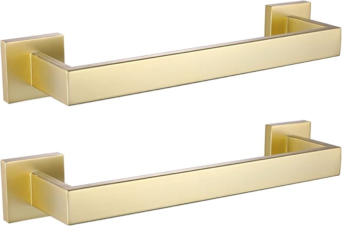 LANC 2-Pack Brushed Gold Bathroom Towel Bars, 12-Inch Bath Towel Racks for Toilet Kitchen Hand Towel Holders Hanger Rods Total-14 Bathroom Accessories Stainless Steel Wall Mounted,A8804-3BG