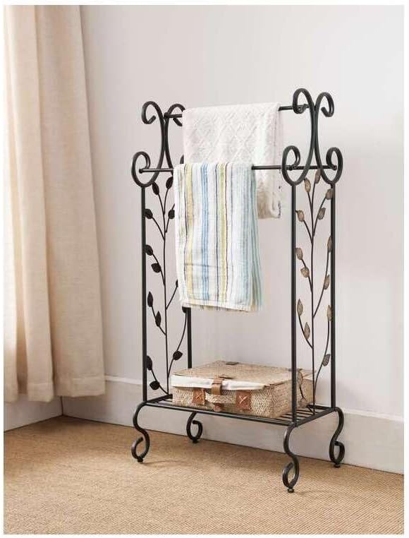 HomeStock Black Gold Rack Modern Rectangle Freestanding Bathroom Storage Stand with Shelf Metal Frame 20" L x 12" W x 39.5" H