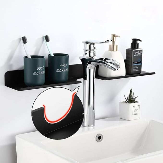 HOTRA Wall Mounted Bathroom Shelf Home Storage Organizer Shelf Shampoo Shelf Spice Rack Display Shelves with Brackets (Color : Black, Size : 50cm)