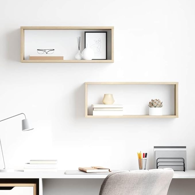 Set of 2 Wall Floating Shelves, Sonoma Oak Finish Engineered Wood Cube Shelf, Decorative Display Shelves for Living Room Bedroom, 23.6 Inch Length