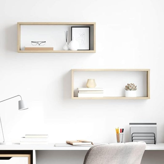 Set of 2 Wall Floating Shelves, Sonoma Oak Finish Engineered Wood Cube Shelf, Decorative Display Shelves for Living Room Bedroom, 23.6 Inch Length