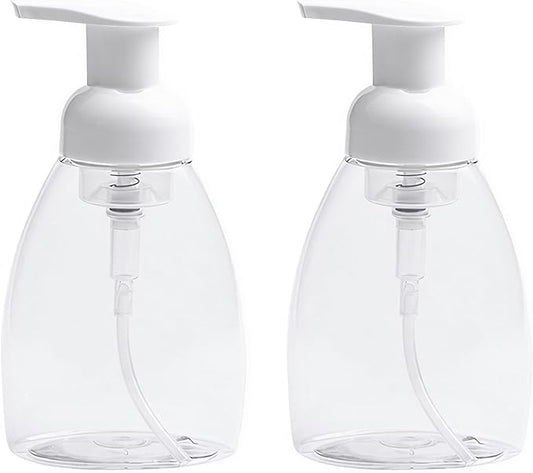 2-Pack Foaming Soap Dispenser Pump Bottles,Foam Hand Soap Dispenser with Refillable Plastic Container for Shampoo for Bathroom & Kitchen-Clear,8 oz(250ml)
