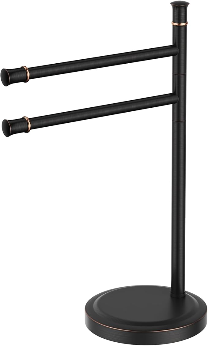 16 Inch Oil Rubbed Bronze Stand Towel Bar FreeStanding Stainless Steel Hand Towel Holder for Bath, Towel Rack Towel Ring Hardware Accessories for Bathroom Kitchen Vanity Countertop