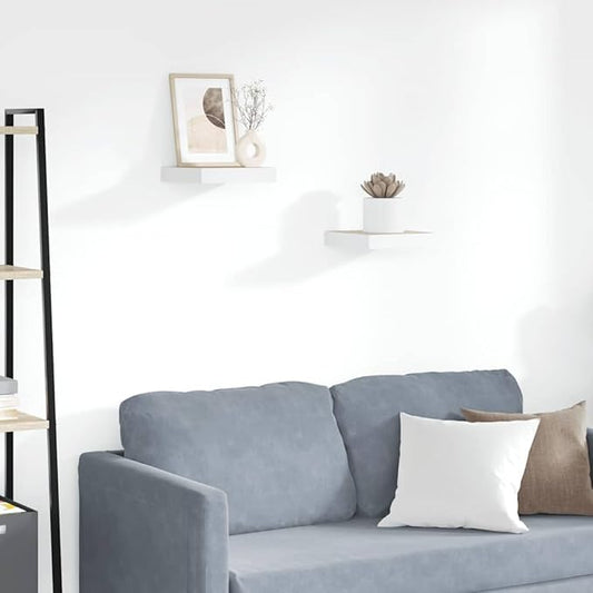 Floating Wall Shelves Set of 2, Invisible Mounting Modern Display Shelves for Living Room Bedroom, Oak White MDF Board with Metal Frame, 9. 1x9. 3x1. 5 Inch, Holds 11lb Installation Storage Rack