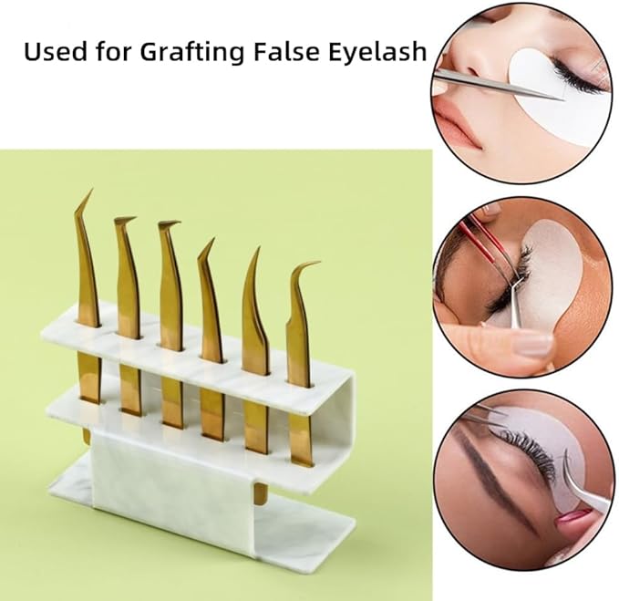 Acrylic Tweezers Holder, 6 Holes Tweezers Stand Display Organizer for Eyelash Extension Supplies Accessories Grafting Beauty Tools (6 Holes Marble White)