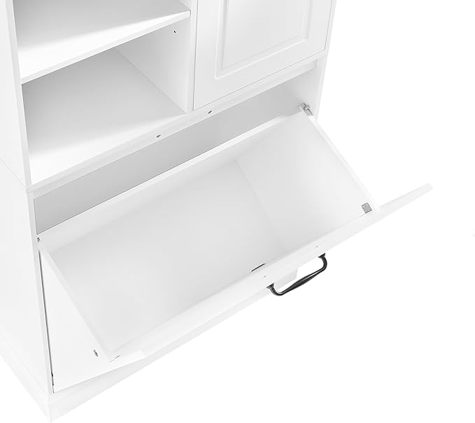 Virubi Tall Laundry Cabinet with Tilt Out Hamper, Wood Tall Laundry Room Cabinets with Doors, and Adjustable Shelves, for Bathroom Storage Organization, Freestanding, White