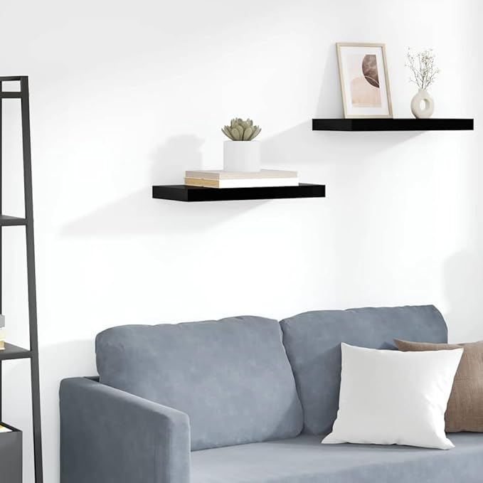 Floating Wall Shelf, Modern High Gloss Black Honeycomb MDF Display Ledge, Minimalist Storage Rack for Books, Photos, and Decor, 19.7 Inch