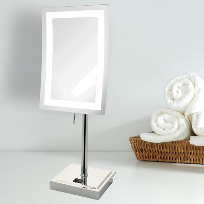 JERDON Lighted Tabletop Magnifying Mirror - LED Makeup Mirror with 5X Magnification in Chrome Finish - Model JRT910CL