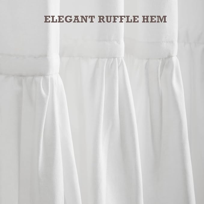 Felisa White Farmhouse Boho Shower Curtain with A Ruffle Hem, Linen Blend Shower Curtain for Bathroom,72"x72"