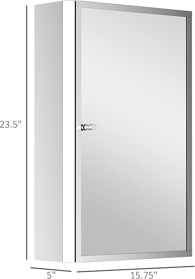 HOMCOM Bathroom Mirrored Cabinet, Vertical 16" x 24" Stainless Steel Frame Medicine Cabinet, Wall-Mounted Storage Organizer with Single Door