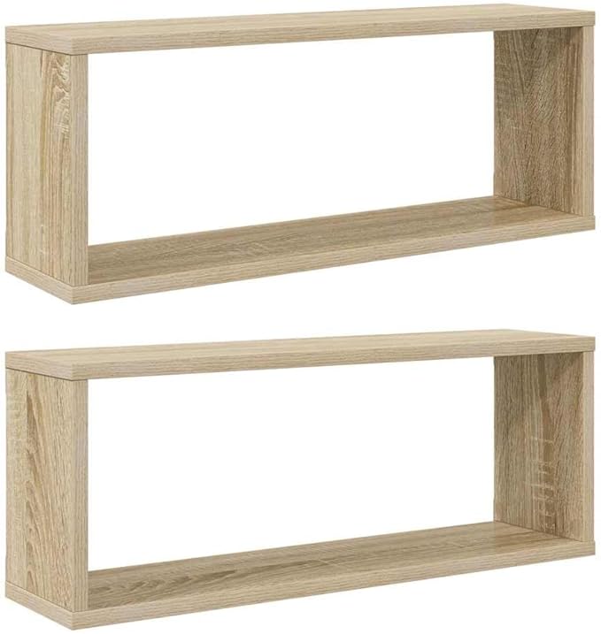 Wall Shelf Set of 2 Floating Shelves, Sonoma Oak Finish Modern Cube Display Shelves for Living Room and Bedroom, Engineered Wood Storage Wall Mounted Unit