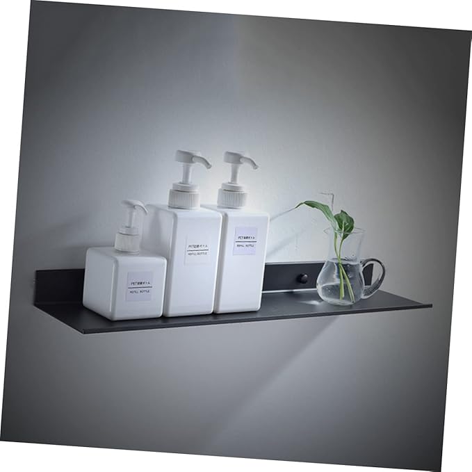 Holibanna Black Floating Bathroom Shelf Wall Mount Storage Rack Space-Saving Rustproof Aluminum Organizer for Cosmetics Perfume and Accessories Easy to Install