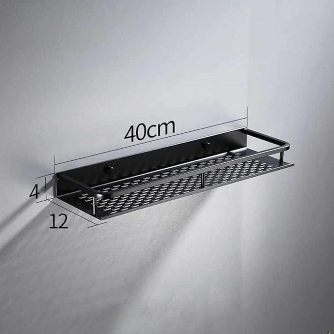 WFF Bathroom Shelf Black Aluminum Wall-Mounted Square Shampoo Cosmetic Shelves Kitchen Nets Storage Rack Organizer (Color : Black, Size : 40×12×4cm)