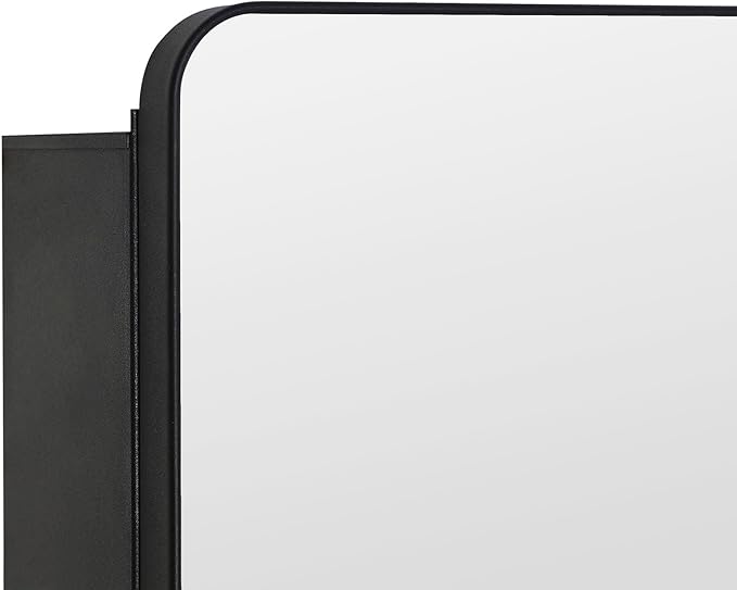IDYLLOR Black Bathroom Medicine Cabinet with Round Corner Framed Door and Beveled Edge Mirror 22 x 20 inch, Recessed or Surface Mount, with Adjustable Glass Shelves
