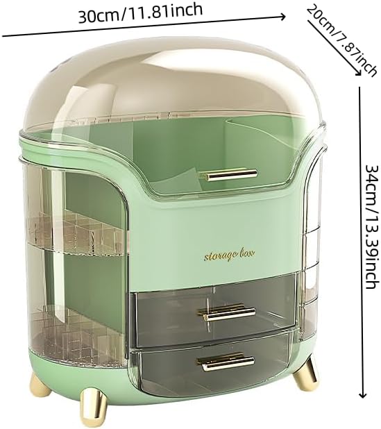 Portable Light Luxury Series Multi-Function Make Up Organizer,Dust Water Proof with Drawer and Lid, Large Capacity for Bathroom, Dresser,Countertop,Bedroom, Green and White (Green)