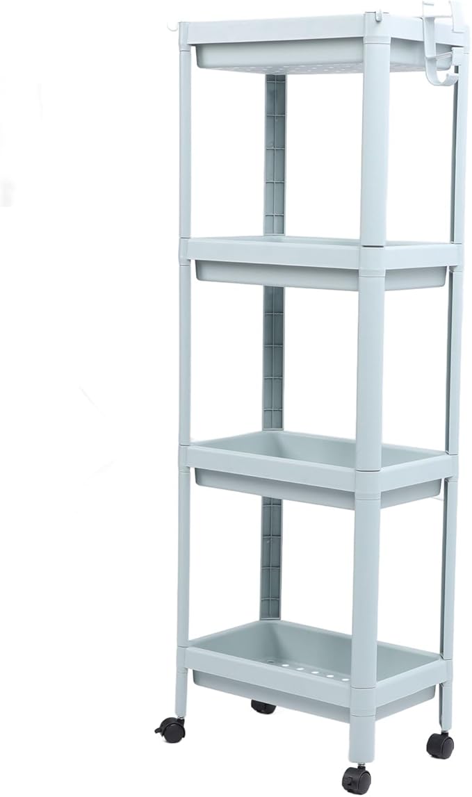 Storage Shelf for Bathroom, Open Shelf for Bathroom Storage, Independent Corner Shelf, Storage Shelf, Nordic Blue (2 (4 Layers (with Wheels))
