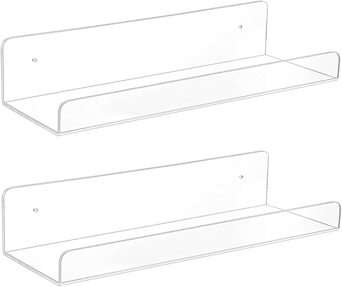 2Pcs Floating Wall Shelves Bathroom Shelf Single Layer Space Saving Organizers Clear U Shape Display Shelf Bookshelf Space Saving Organizers