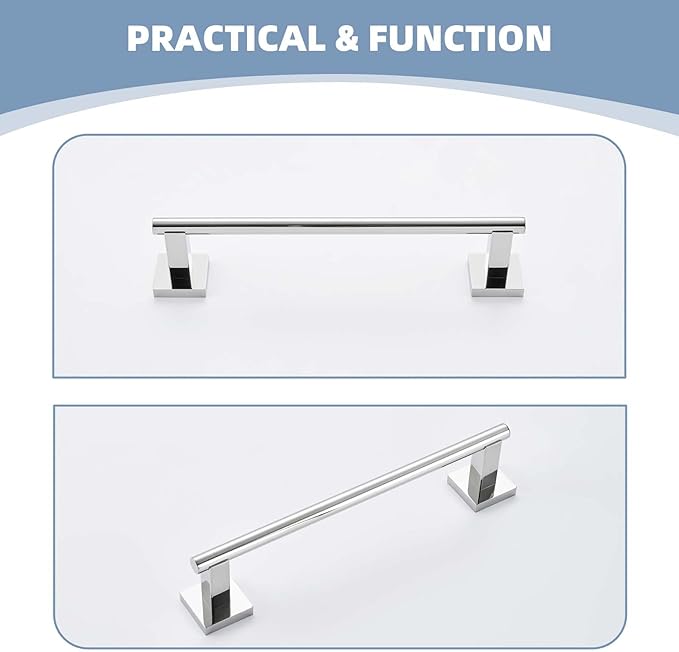 Suyar Polished Chrome Hand Towel Bar, SUS304 Stainless Steel Bathroom Towel Holder, Kitchen Closet Cabinet Washcloth Rack Wall Mounted, 13.78 Inch