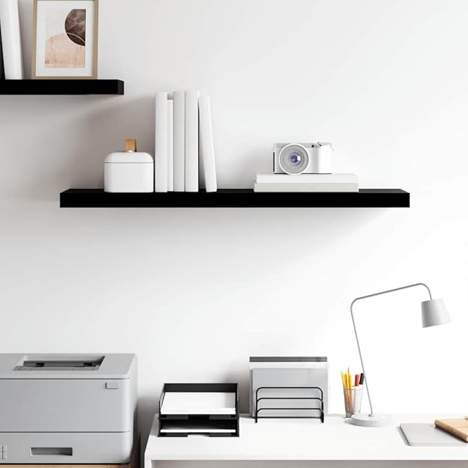 Floating Wall Shelf High Gloss Black 35.4x9.3 Inches, Modern Invisible Mount Display Rack for Living Room Decor, Books, Collectibles, Durable MDF Board with Metal Frame Holds 22 lbs