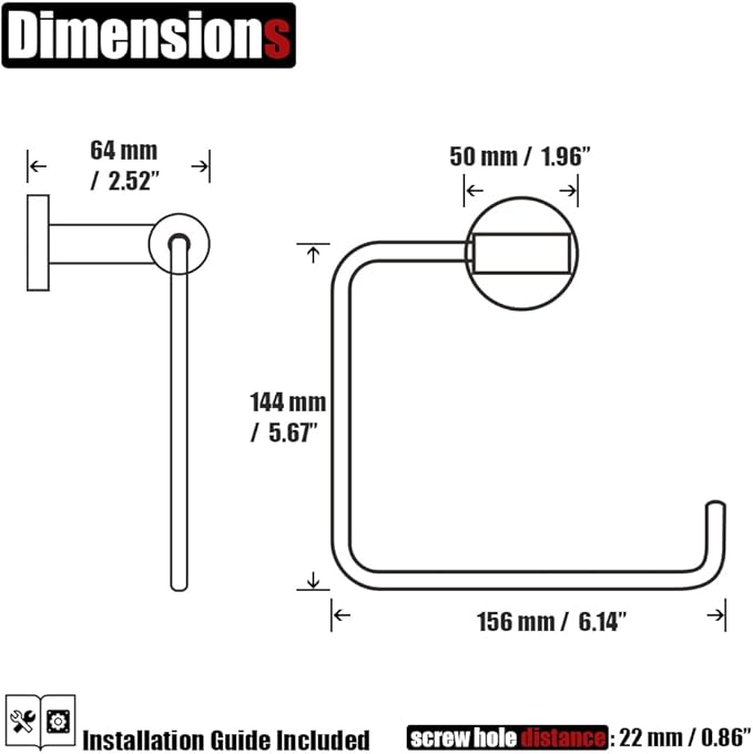 JQK Towel Ring Champagne Bronze, Stainless Steel Square Ring Towel Holder for Bathroom, 6 Inch Wall Mount, TR140-CB