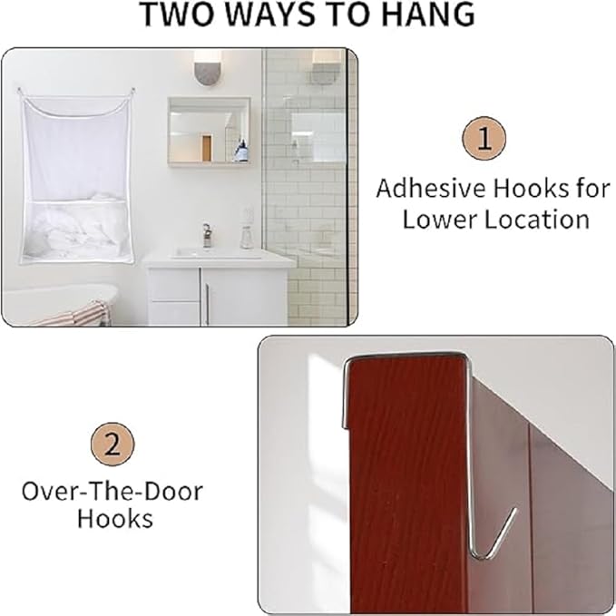 Hanging Laundry Hamper, Over The Door Laundry Hamper, Mesh Hanging Laundry Bag with Pockets Zipper Foldable Lightweight, For Rv Camper Apartment College Dorm Room Storage Small Space Organizer, 2 Pack