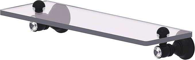 Allied Brass CC-1-16-BKM Carolina Crystal Collection 16 Inch Glass Shelf, Matte Black