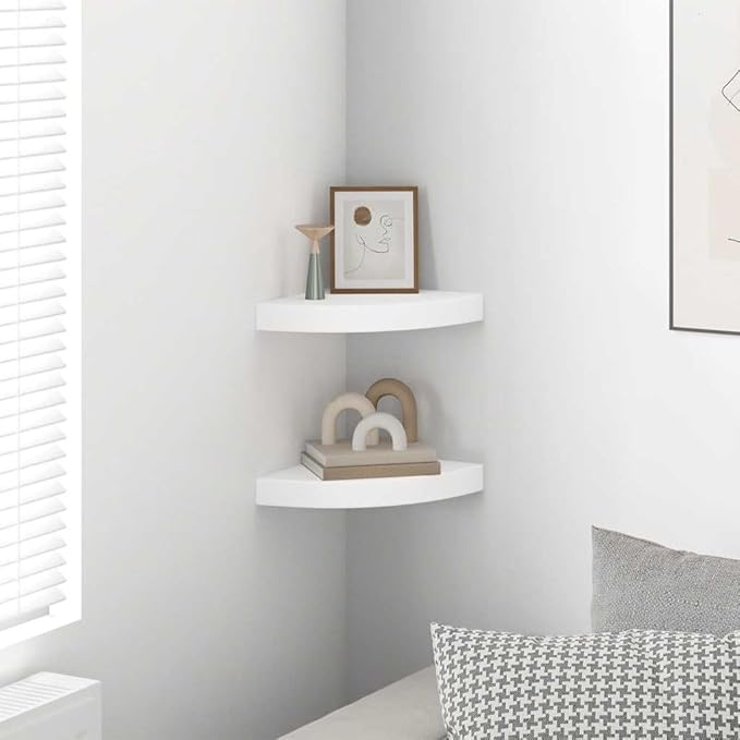 Floating Corner Shelves Set of 2, White Wall Mounted Corner for Living Room Bathroom, 9.8x9.8x1.5 Inch MDF Honeycomb with Invisible Bracket, Easy Install Display Shelves for Decor