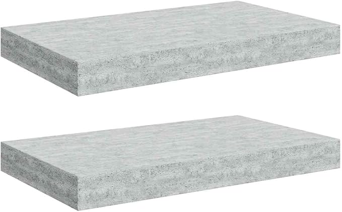 Floating Wall Shelves Set of 2, Concrete Gray Modern Invisible Mounting Shelves for Living Room Bedroom, 15.7x9.1 Inches MDF Display Rack for Books Decor Plants