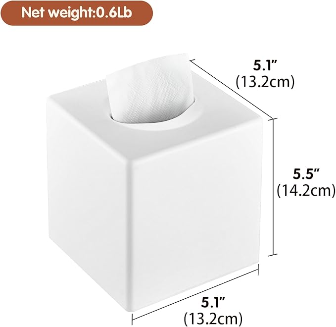 Y-in Hand Tissue Box Cover, Square Facial Tissue Holder Storage for Bathroom Vanity, Countertops, Dressers, Night Stand, Parlors and Offices - White