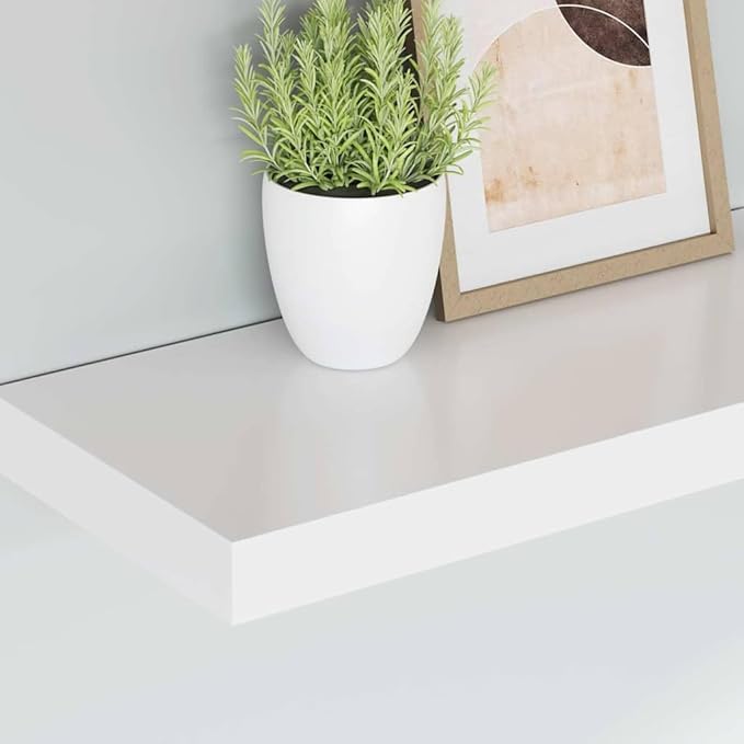 Floating Wall Shelf Modern Rectangular Display Ledge for Bedroom Living Room Matte White MDF Storage Rack 19.7 x 9.1 x 1.5 Inches