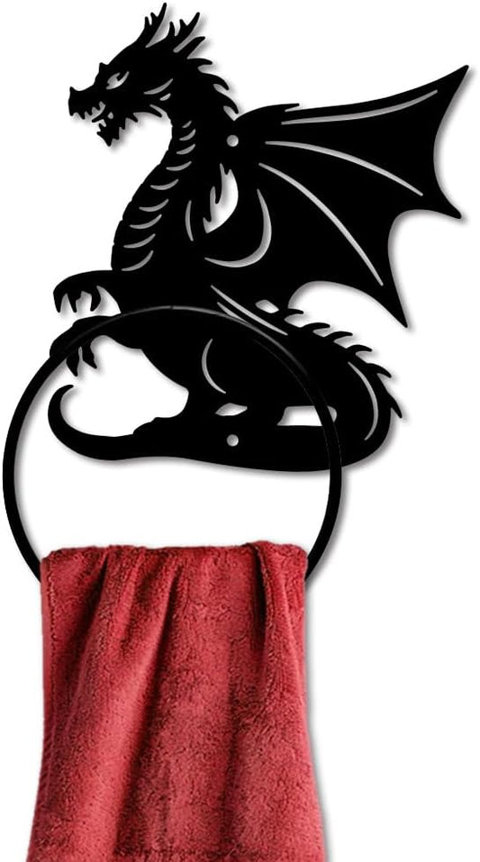 MAYJOYDIY Dragon Pattern Towel Ring Metal Hand Towel Holder Flying Dragon Side Towel Ring Wall Mounted Animal Hand Towel Holder Metal Round Towel Rack for Bathroom Home Hanging Accessories