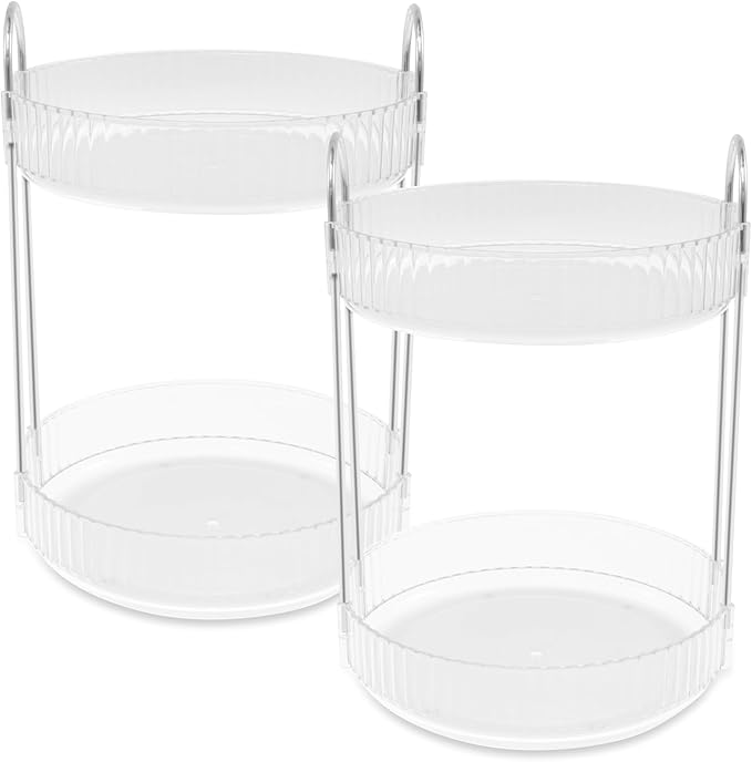 Rotating Makeup Organizer 360°Rotating Skincare Organizer Large Capacity Rotating Cosmetic Organizer 2 Layers Rotating Vanity Organizer Practical Rotating Dresser Organizer for Countertop (Clear 2PCS)