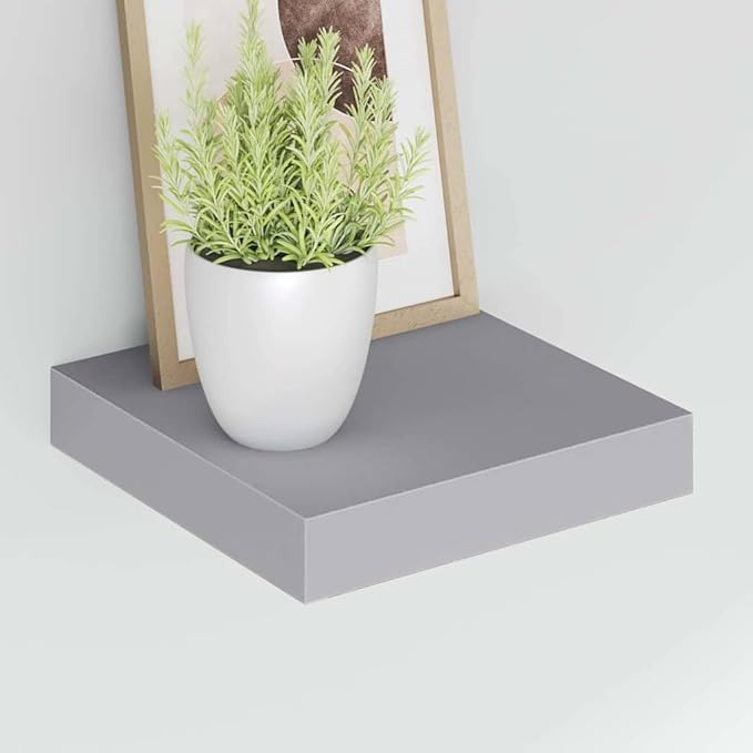 Floating Wall Shelves Set of 2, Square Decorative Display Shelf for Bedroom and Living Room, Modern Gray MDF Wall Mount Storage Shelves, 9.3 x 9.1 x 1.5 Inch
