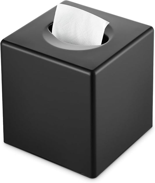 Y-in Hand Tissue Box Cover, Square Facial Tissue Holder Storage for Bathroom Vanity, Countertops, Dressers, Night Stand, Parlors and Offices - Black