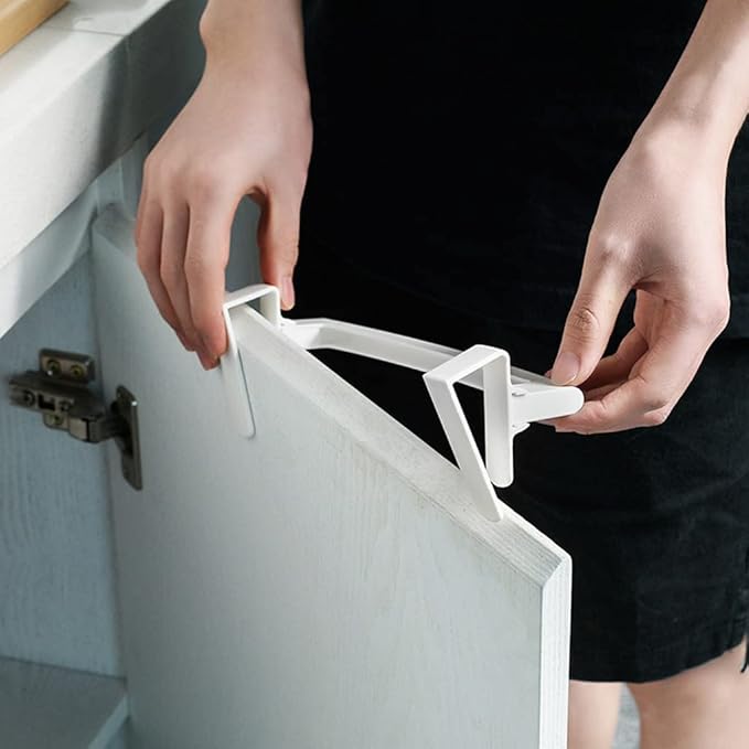 Towel Rack Over Door Towel Bar Hanging Holder ABS Bathroom Kitchen Cabinet Towel Rag Rack Shelf Hanger for Cupboard Door, 24x6x7cm, White