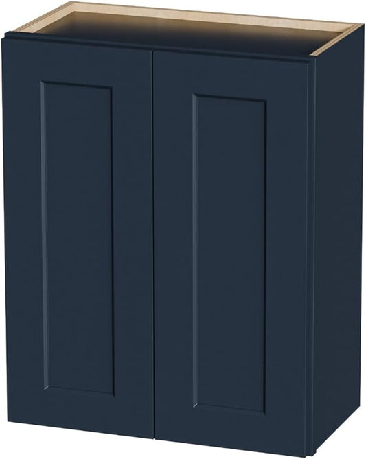 Kisart Laundry Room Cabinets Wall Mounted with Doors & Shelves, Solid Wood RTA Medicine Storage Cabinet, Blue Shaker Hanging Cupboard, Space-Saving for Kitchen, Bathroom, Garage