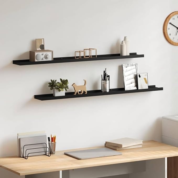 Wall Shelf Set of 2 Floating Shelves 39.4 inch Black MDF Display Ledge for Living Room Bedroom Decor Modern Wall Mounted Storage Rack