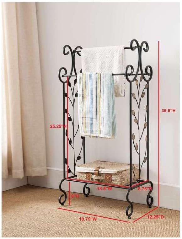 HomeStock Black Gold Rack Modern Rectangle Freestanding Bathroom Storage Stand with Shelf Metal Frame 20" L x 12" W x 39.5" H